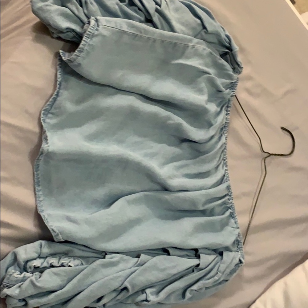 Light Blue Off Shoulder Ruffle Sleeve Top